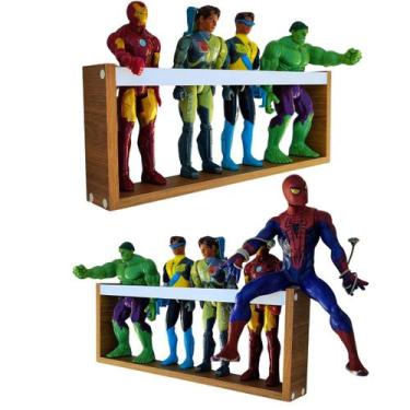 Imagem de 2 Estantes organizadoras para brinquedos bonecos super heróis, Marvel,