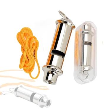 Imagem de XMHBG Apito, 2 peças de apito policial de metal com cordão de segurança estilo bobby super alto de emergência para caminhada acampamento ao ar livre, prata