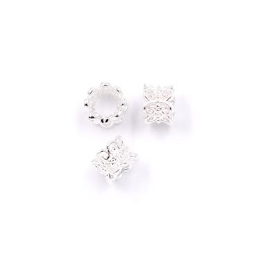 Imagem de Malahill Contas espaçadoras de latão de excelente qualidade para fabricação de joias, 50 peças, 6 x 5 mm, prata