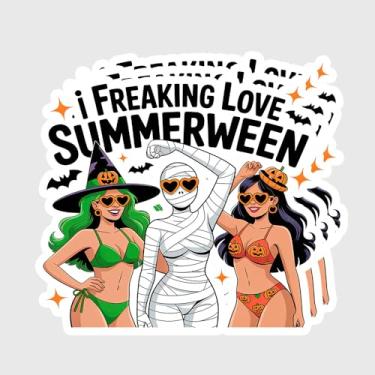Imagem de Pacote de adesivos I Freaking Love Summerween – 3 peças de biquíni de Halloween para meninas, decalques à prova d'água de vinil para laptop, garrafa de água, caderno