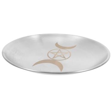 Imagem de PRETYZOOM Prato Para Ritual De Altar, Tigela Metal Vintage Oferendas, Suporte Velas Lua Com Pentagrama, Bandeja Queimador Incenso Bruxaria, Suprimentos Tarô Wicca
