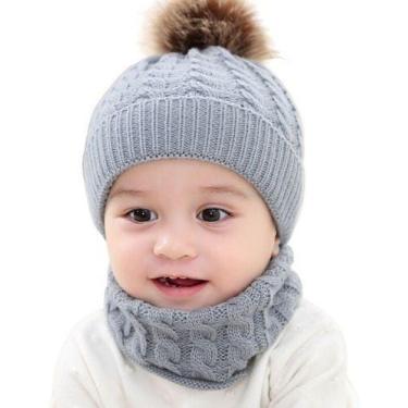 Imagem de Kit Infantil Bebê Touca Pompom Gorro Cachecol Gola Lã Invern - Modas F
