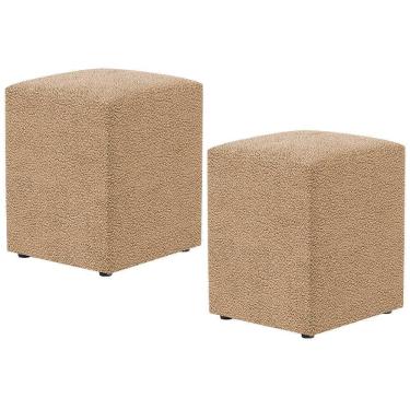 Imagem de Kit 02 Puffs Quadrado Decorativo Sala De Estar L02 Bouclê Mostarda