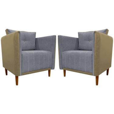 Imagem de Kit 2 Poltronas Decorativa Para Sala Recepção Consultório Aviv Luxo Corino E Linho