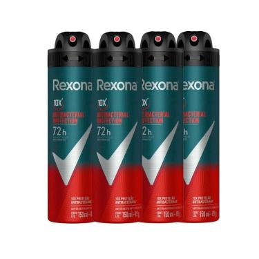 Imagem de Kit Desodorante Aerosol Rexona Men Antibacterial 150ml - 4 Unidades