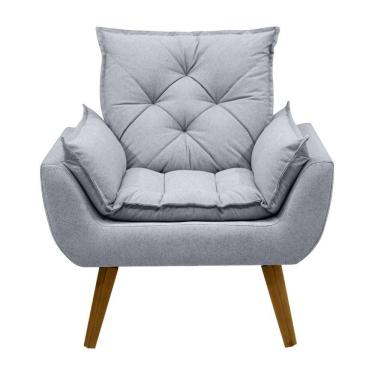 Imagem de Poltrona Opala Conforto Aconchego Tecido Linho E Pés Palito Chumbo