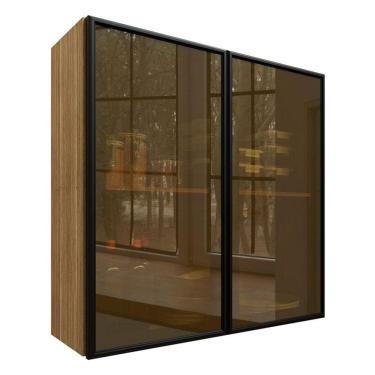 Imagem de Armário Aéreo Art 6001 2 Portas de Vidro 80 cm Freijó ABS Preto – Kits Paraná