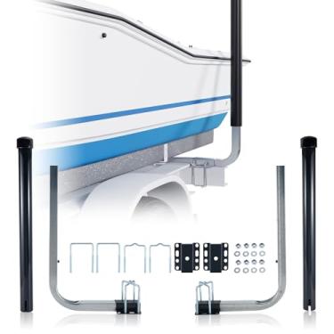 Imagem de Grade Boat Trailer Guide Ons - Poste ajustável de aço galvanizado resistente com mangas de PVC (101,6 cm/121,9 cm de altura) para barcos de pesca, veleiros e rebocadores - Design em forma de L/T à