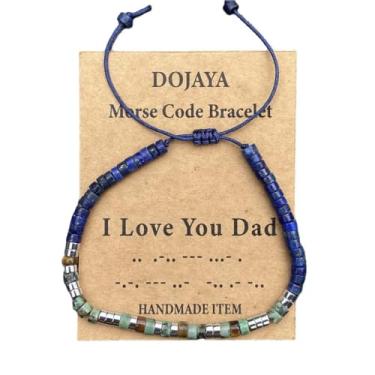 Imagem de DOJAYA Pulseira ajustável com código Morse I Love You Dad, lápis-lazúli de 2 x 4 mm com contas étnicas boêmias turquesa africanas, presente para o pai, joia personalizada para o dia dos pais, Medium