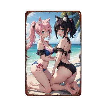 Imagem de Anime Menina Biquíni Metal Poster Sexy Arte Da Parede Decoração Para C