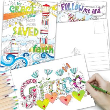 Imagem de Christian Colouring Postcards, Images of Grace, Pack of 10 different designs, with coloured Bible verse on reverse. Makes a great Christian gift for adults or children, by Just Cards Direct. F