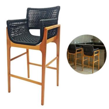 Imagem de Banqueta Alta Tokyo em Corda Náutica Braços de Madeira para Bancada de