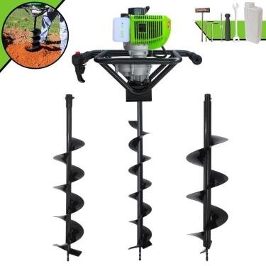 Imagem de Perfurador de Solo Profissional Menegotti MPS52 À Gasolina 2T 52cc 1,8HP de Potência + KIT 3 Brocas 80X10 80X15 80X20 Para Plantio e Construção Civil