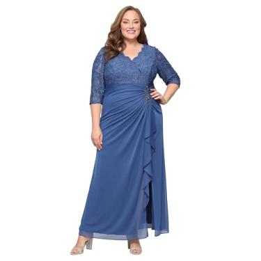 Imagem de Alex Evenings Vestido feminino longo de renda para mãe da noiva com cintura império (tamanho grande), Wedgewood, 54