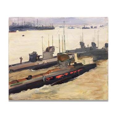 Imagem de Mine-Laying Submarines John Lavery Classic Realist Portrait & War Scene Canvas Art – Decoração de parede de arte irlandesa para casa 30 x 36 cm Un Framed