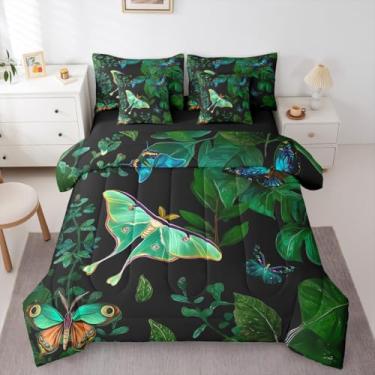 Imagem de Erosebridal Conjunto de edredom com estampa de borboleta colorida, cama de mariposa, tamanho solteiro, 7 peças, folhas de palmeira, banana e folhas tropicais havaianas