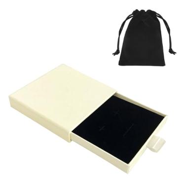 Imagem de Pequena caixa de presente de joias e bolsa de veludo, colar pulseira brinco organizador de papelão caixa de presente quadrada caixa de presente pendente para aniversário, Natal, embrulho (bege)