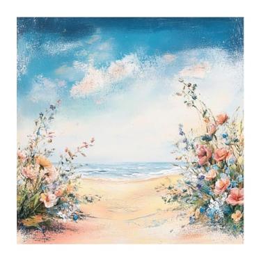 Imagem de Xinpinzhou Kits de ponto cruz estampado para adultos – 30,5 x 30,5 cm, fácil de lavar, tecido de bordado para iniciantes de 11 CT, à beira-mar e flores, adequado para decoração de casa DIY, presentes