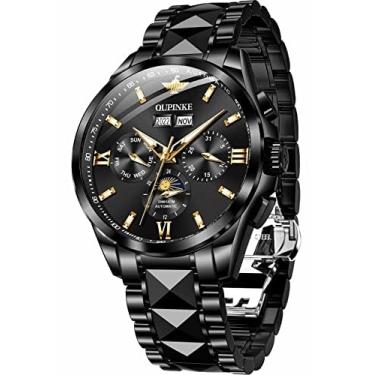 Imagem de Relógios masculinos pretos de luxo, automáticos, mecânicos, exclusivos, cristal de safira, aço de tungstênio, data, à prova d'água, luminoso, relógio de pulso