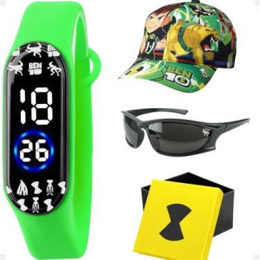 Imagem de Boné + Caixa + Relógio Digital Infantil + Óculos Proteção UV Preto Criança Luz Original Acetato