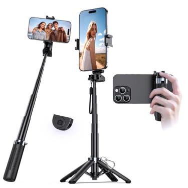 Imagem de UBeesize Mini tripé de bastão de selfie com controle remoto recarregável – Suporte de telefone de viagem de bolso com gancho, suporte giratório de 360°, tripé leve para iPhone/Android, vlogging