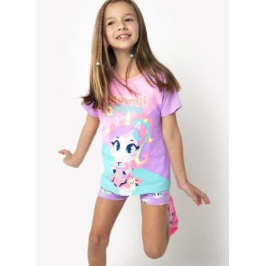 Imagem de Pijama Manga Curta Puket Viscolycra Menina Teen Unicórnio Kawaii Lilas