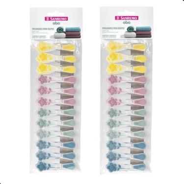 Imagem de Kit 24 Pregador de Roupas Plástico Resistente Emborrachado Oba Flores 