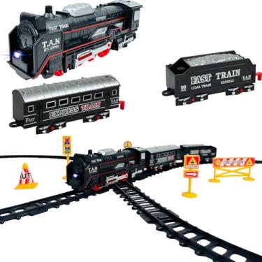 Imagem de Trem Clássico Infantil Com Trilhos, 18 Peças, Locomotiva E Vagões, 91 Cm, Com Luz, Fácil De Montar, Trenzinho De Brinquedo Elétrico Led