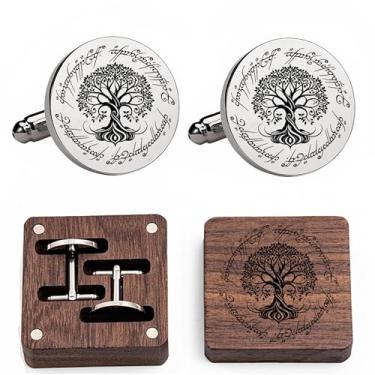 Imagem de Abotoaduras de árvore branca da Kooer personalizadas árvore da vida casamento abotoaduras de Natal presente para homens pai marido, Stainless Steel Cufflinks & Tie Bar, Medium size