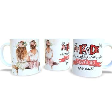 Imagem de Caneca de Cerâmica Personalizada 325ml – Presente para Amiga Especial – Frase Sua Amizade Acalma Meu Coração – Caneca Criativa e Decorativa para Café, Chá e Lembrança Afetiva