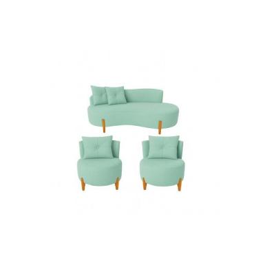 Imagem de Conjunto 2 Poltronas + Sofá Curvo Orgânico Luna Veludo Acqua - Montana