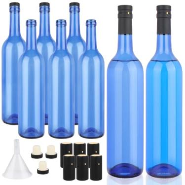Imagem de GUANENA Pacote com 8 garrafas de vidro azul de 750 ml com tampas de cortiça e cápsulas de PVC retráteis, garrafas de vinho vazias para cerveja caseira com funil para vinho espumante, suco, kombucha