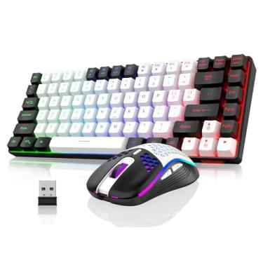 Imagem de RedThunder Combo de teclado e mouse sem fio K84, bateria recarregável com retroiluminação de LED arco-íris, teclado para jogos ultra compacto TKL 75% Layout e mouse óptico de colmeia leve de 3200 DPI
