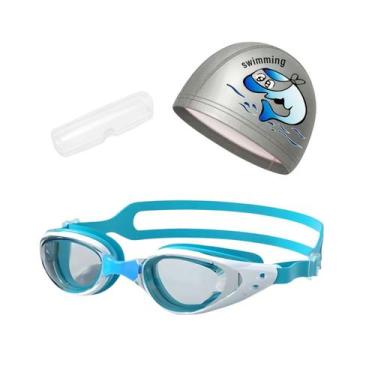 Imagem de Kit Óculos, Estojo e Touca de Natação Infantil Hero Band, Azul branco 