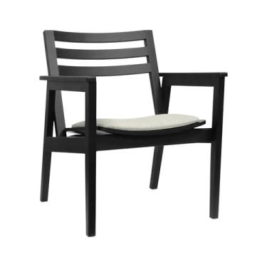 Imagem de Poltrona Cairo Madeira Maciça Encosto Ripado Assento Anatômico - Preto - Estofado Linho Bege Mescla Impermeável