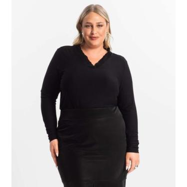 Imagem de Blusa Plus Size Manga Longa Feminina Secret Glam Preto, Plus G4, Preto