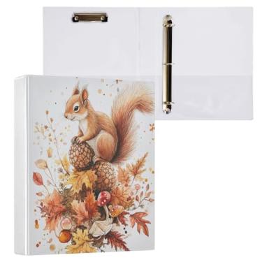 Imagem de Fichário de 3 anéis de folhas de outono laranja esquilo animal de outono fichário decorativo de 3,8 cm com prancheta e 3 bolsos transparentes, comporta 200 folhas de papel tamanho A4 fichários à prova