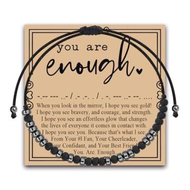 Imagem de MAOFAED Pulseira de código Morse com citação inspiradora para amigos, presente de amor próprio, presente de saúde mental, presentes de autoestima (suficiente)