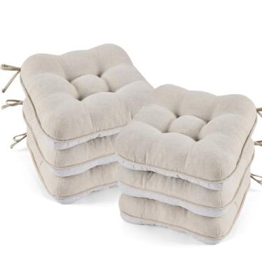 Imagem de BETU Conjunto de almofadas de cadeira para cadeiras de jantar com 6,3 cm de espessura, almofadas de mesa de cozinha com laços, suporte e capas antiderrapantes, almofada de assento para sala de jantar