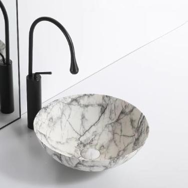 Imagem de Pia De Vaso De Banheiro De Cerâmica Mini Lavatório De Bancada Redondo Fácil De Instalar Bacia De Arte Pia De Limpeza Fácil Para Banheiro Banheiro De Hóspedes Restaurante, G, 42x42x14cm