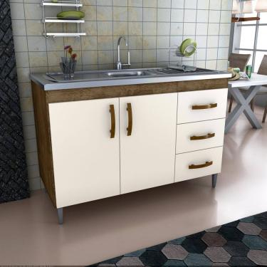 Imagem de Balcão Gabinete de Pia sem Tampo 118cm X 80cm Karina Canela/ Off White