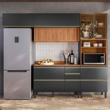 Imagem de Cozinha Completa Proença 6 Portas 6 Gavetas Ripado com Vidro Nogueira/Carbono Prime Tx - Demobile