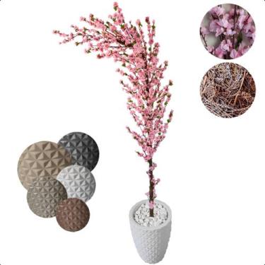 Imagem de Cerejeira Artificial Curva Sakura Rosa Bebe Grande Vaso Decoração - Fl