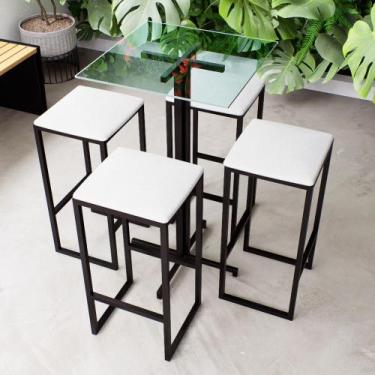 Imagem de Conjunto Mesa Alta Bar Bistrô Quadrada Vidro 4 Bancos Estofado Industr