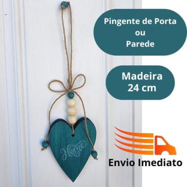 Imagem de Enfeite de Porta e Parede Coração de Madeira 24cm  Pendente Artesanal 