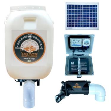 Imagem de Alimentador Automático com Reservatório de Ração de 50 Litros e Kit Solar IP65, Ideal para Cachorro Cavalo Bovino Ovelha Porco Galinha Pato Peixe