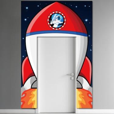 Imagem de WADORN Pano de fundo para decoração de festa com tema espacial, 2,8 x 1,5 m, foguete de navio, banner para fotografia de astronauta, planeta, foguete, fundo para decoração de festa e aniversário