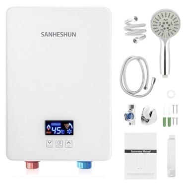 Imagem de sanheshun Aquecedor De Água Elétrico Sem Tanque, 6000 W, 220 V, Instantâneo Com Chuveiro Mão E Conjunto Mangueira, Tela Sensível Ao Toque Led, Interruptor Temperatura Ajustável Para Banheiro Cozinha