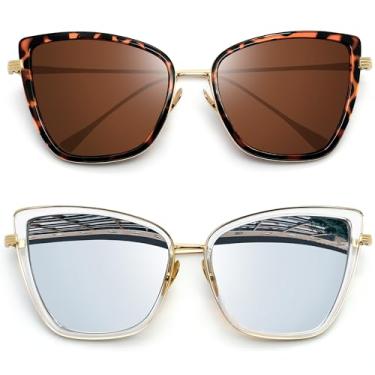 Imagem de Óculos de Sol Feminino Olho de Gato Joopin Vintage Armação de Metal Óculos Proteção UV 400 (Leopardo Marrom + Prata)