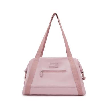 Imagem de ELLE Bolsa feminina de viagem, bolsas de ginástica, bolsa de ombro com alça dupla, bolso frontal com zíper, rosa, Large, Simples